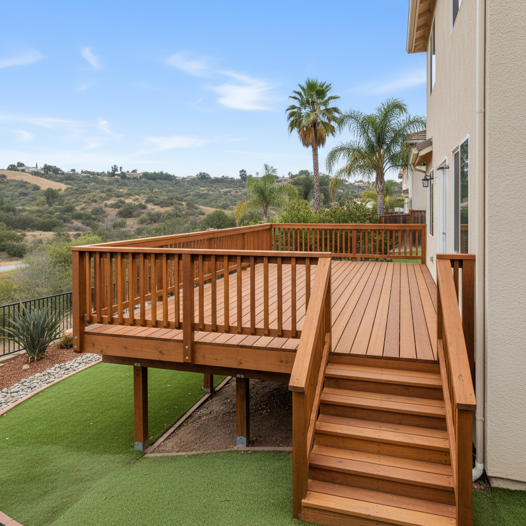 Completed wooden decks work at a residential property in Vista, CA