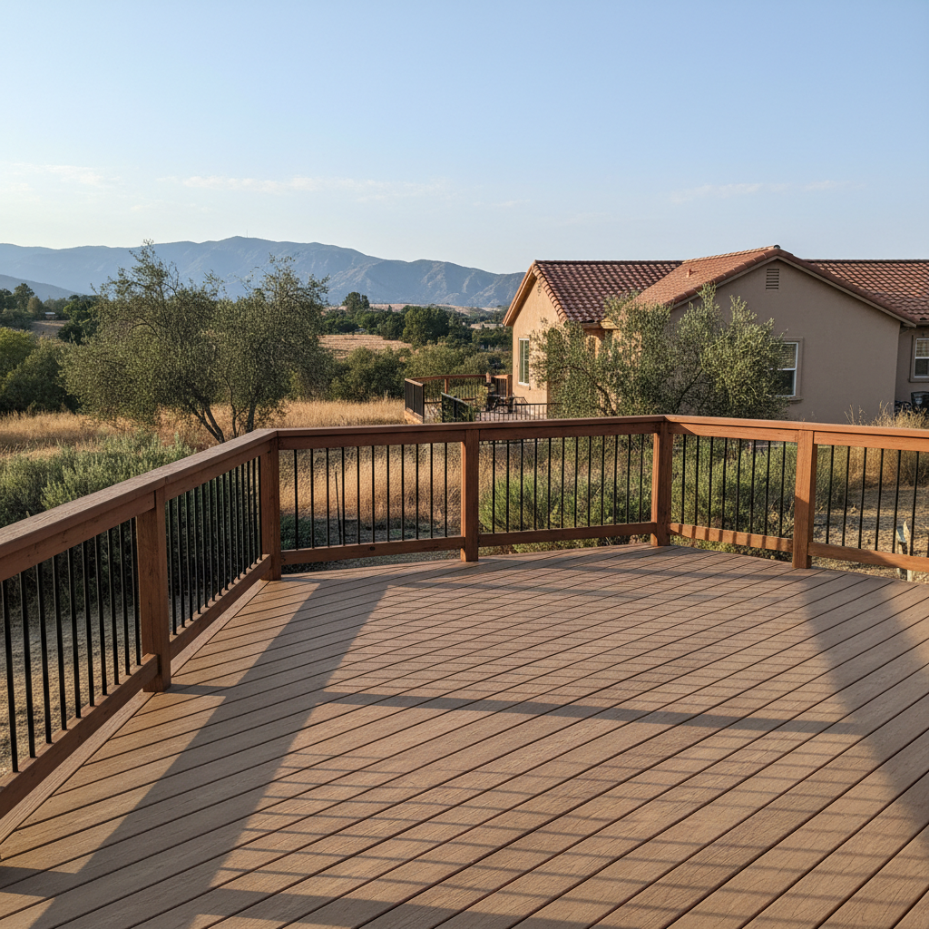 Completed trex decks work at a residential property in Perris, CA