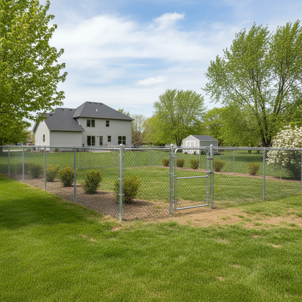 Completed chain link fence installation work at a residential property in Gretna, NE