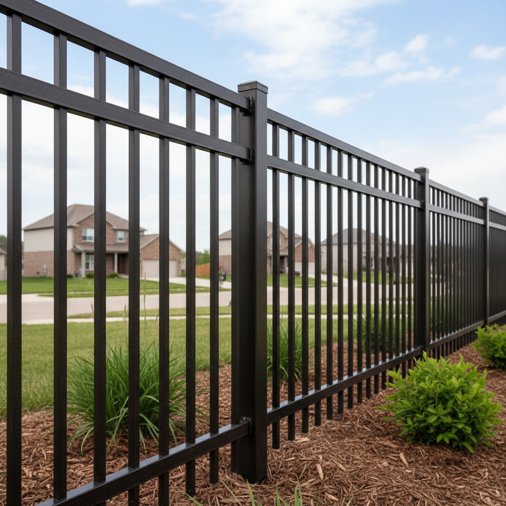 Completed aluminum fence installation work at a residential property in Gretna, NE