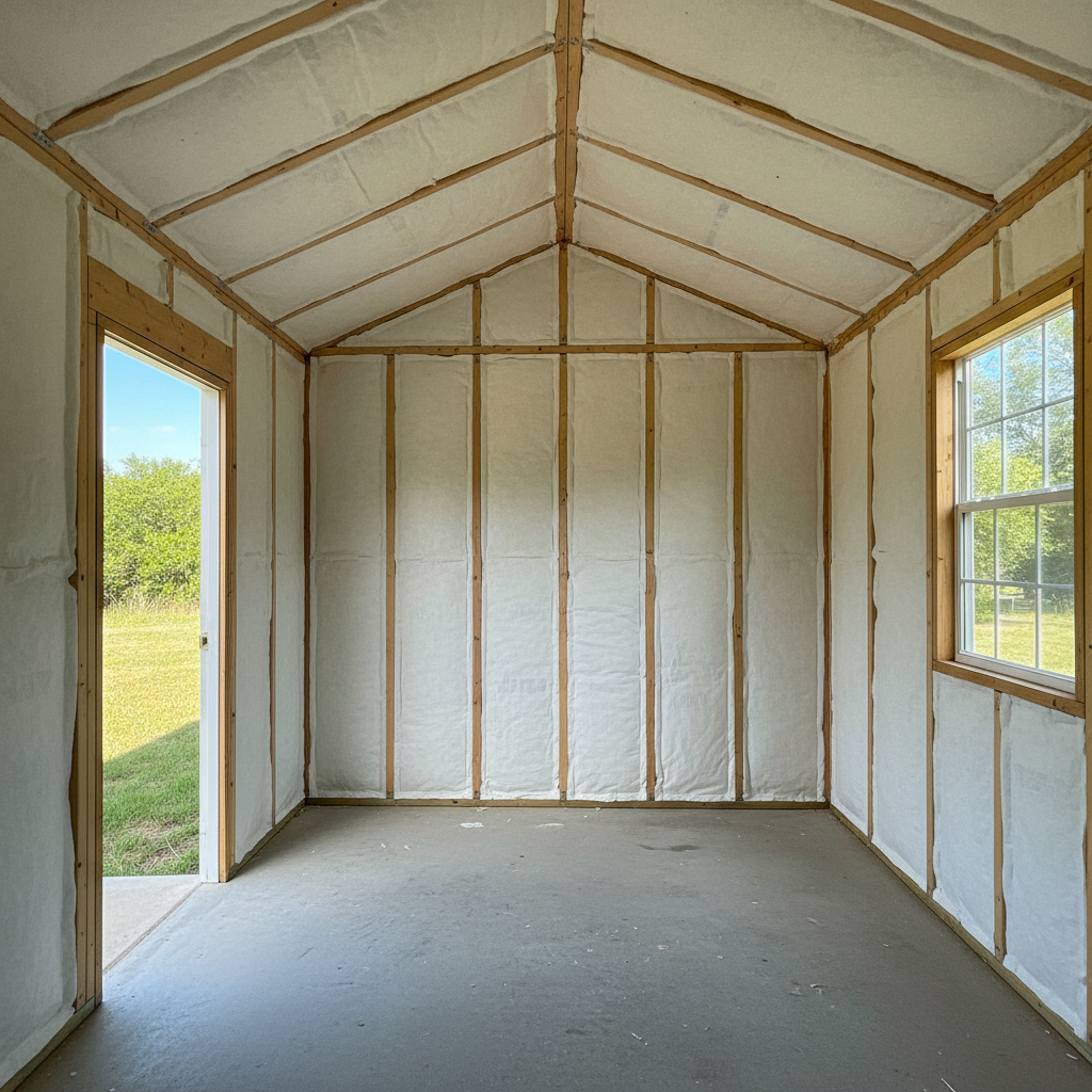 Completed shed insulation work at a residential property in San Marcos, TX
