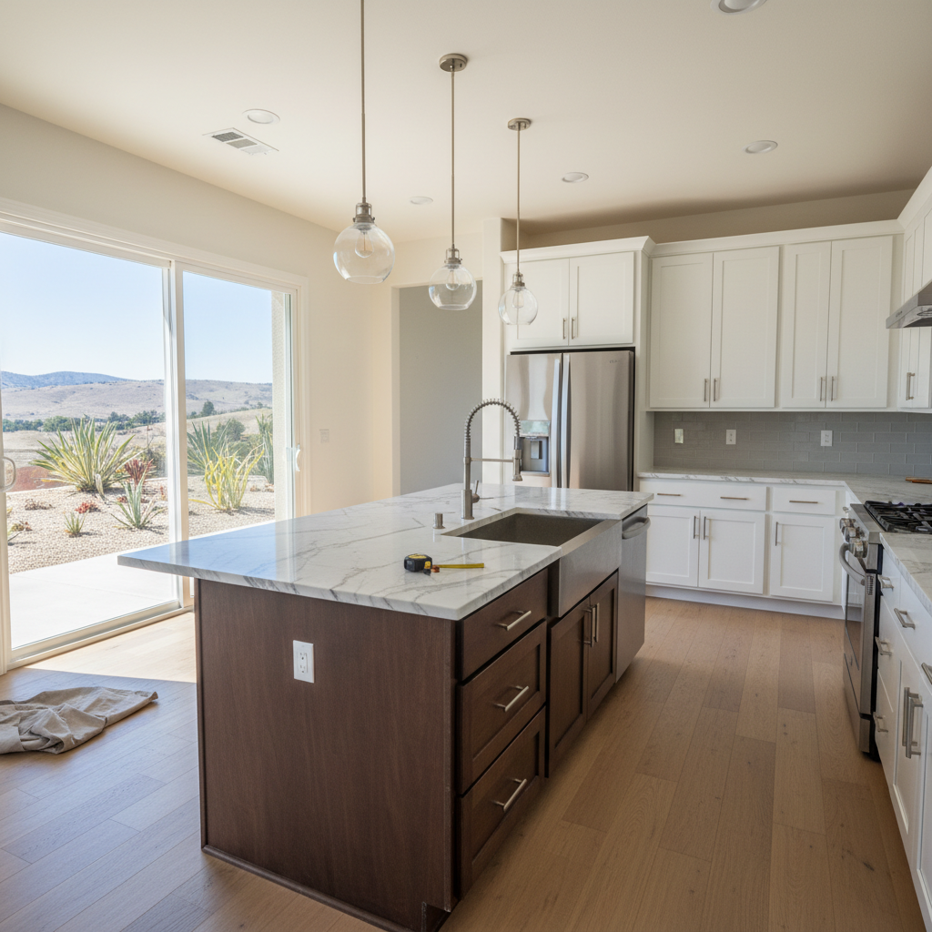 Completed kitchen island installation work at a residential property in Fontana, CA