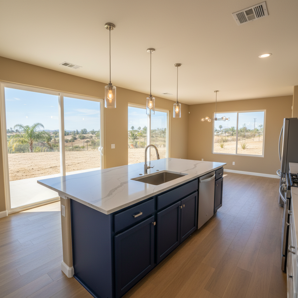 Completed kitchen island installation work at a residential property in Riverside, CA