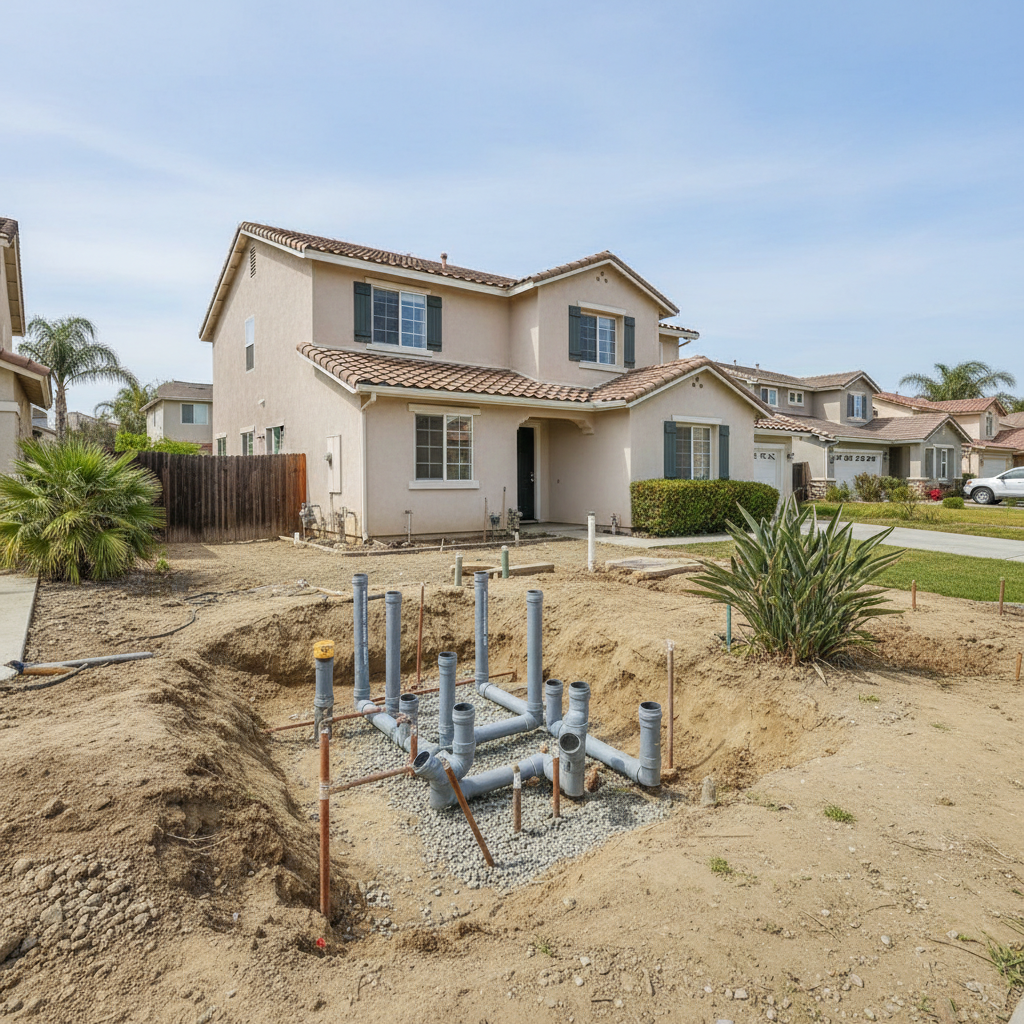 Completed plumbing rough-in work at a residential property in Norwalk, CA