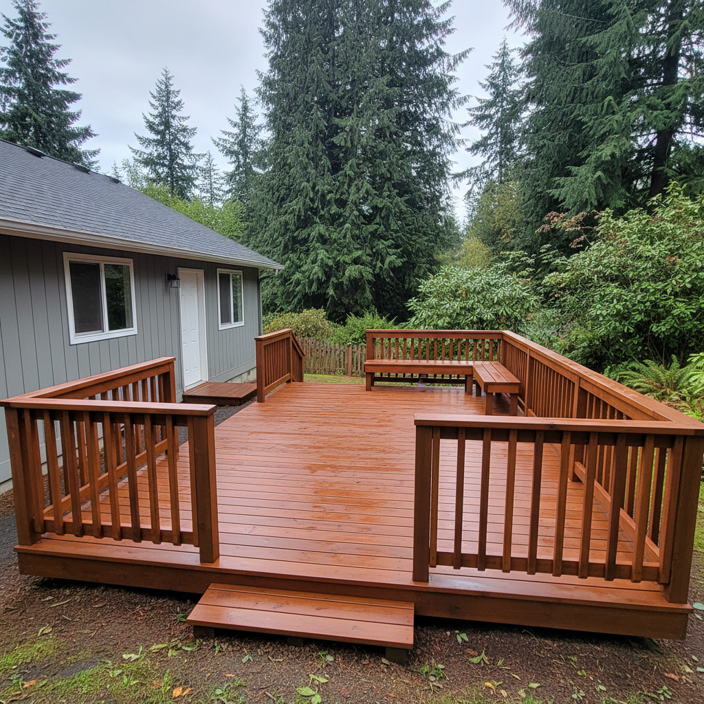 Completed deck staining work at a residential property in Burien, WA