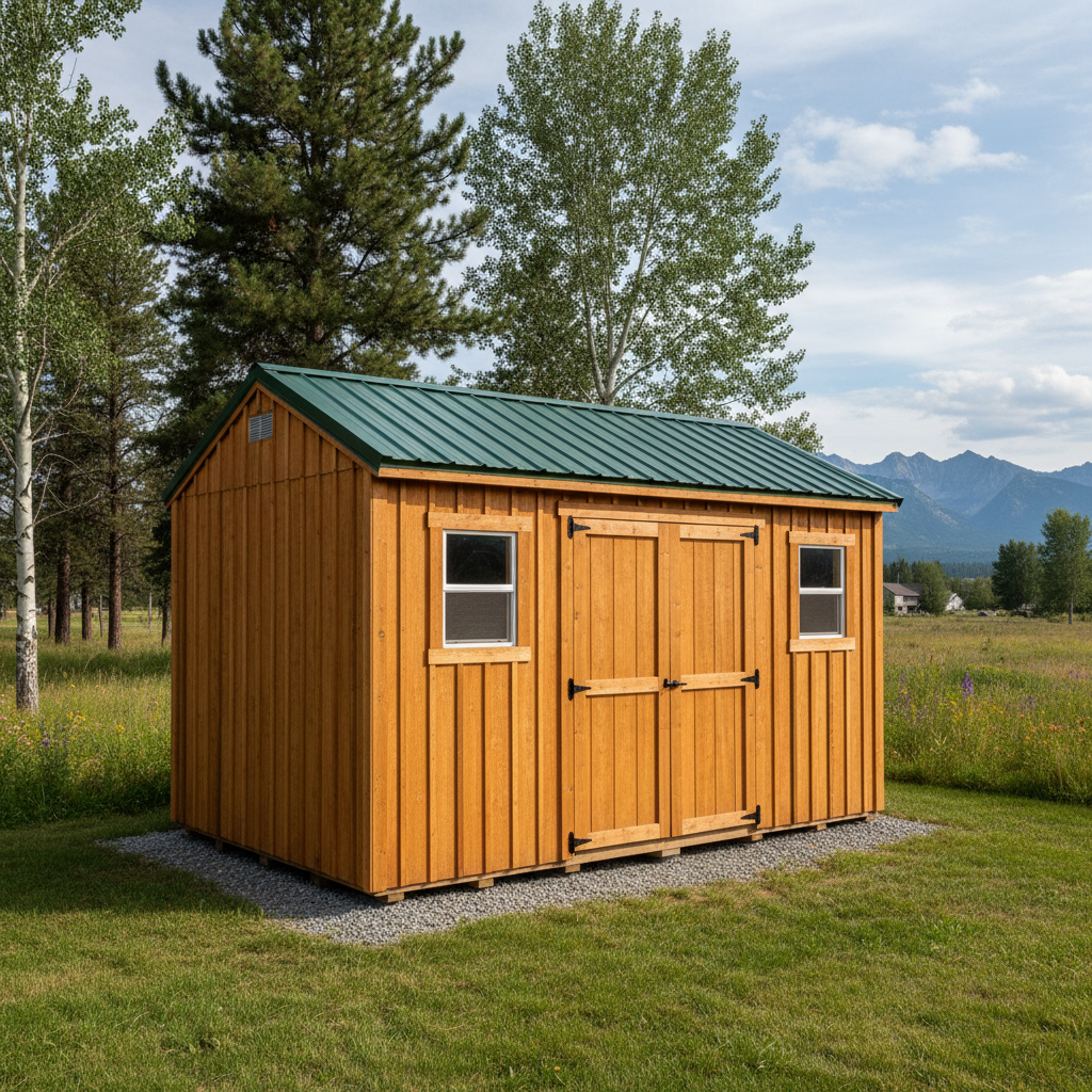 Completed storage sheds work at a residential property in Kalispell, MT