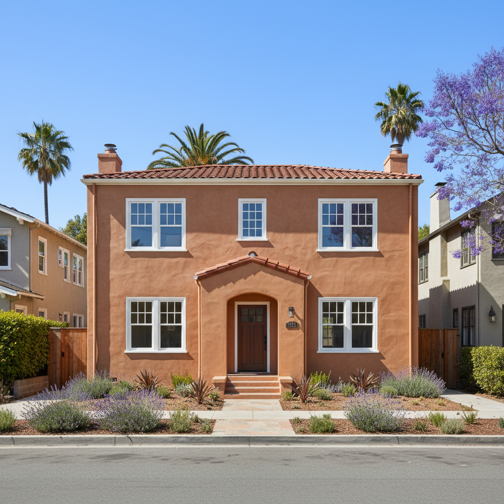 Completed stucco painting work at a residential property in Alameda, CA
