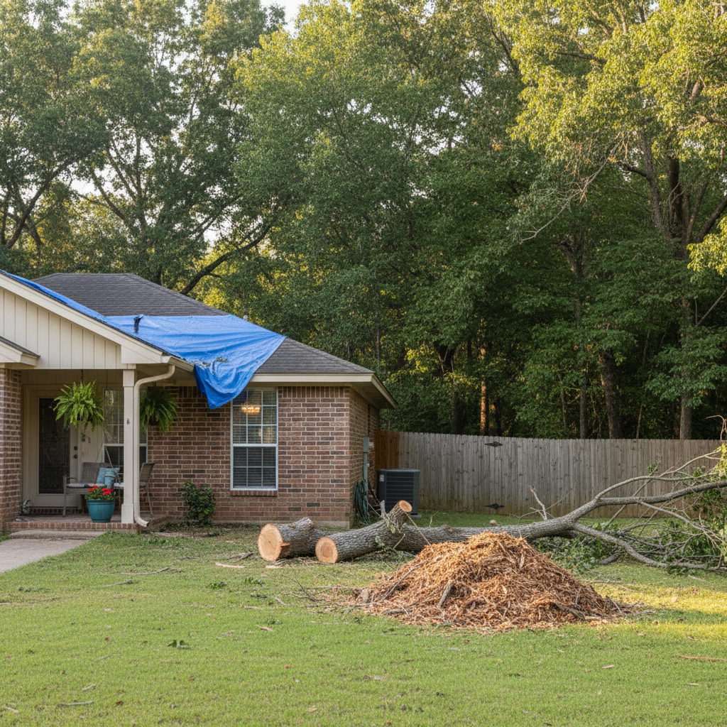 Completed emergency tree removal work at a residential property in Nederland, TX