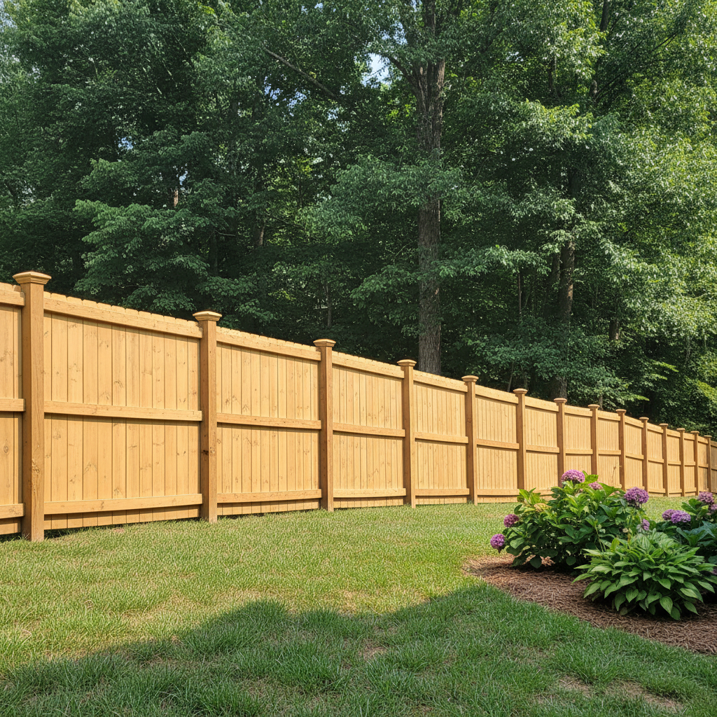 Completed privacy fence installation work at a residential property in Rockford, TN