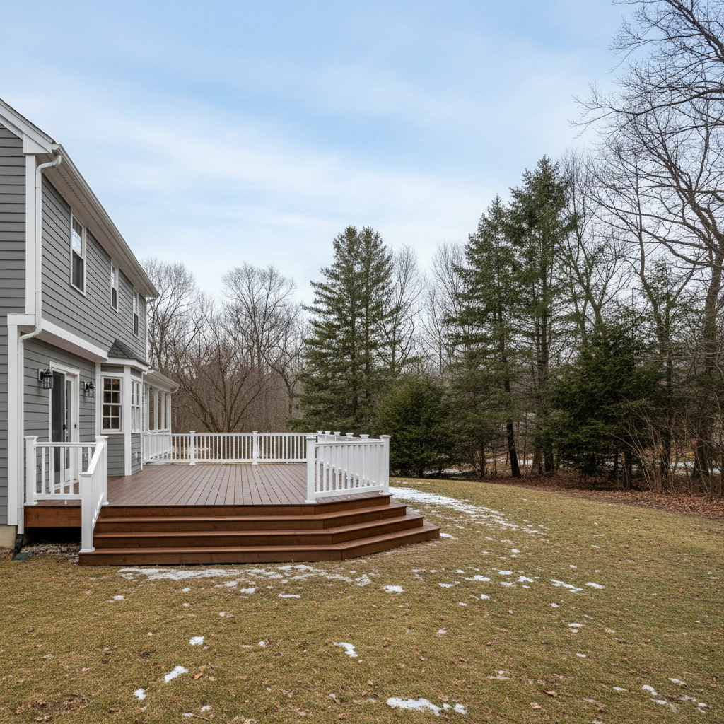 Completed deck construction work at a residential property in Hamden, CT