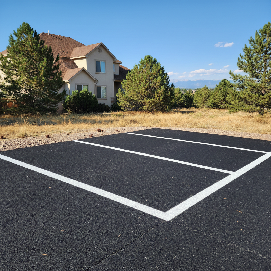 Completed asphalt striping work at a residential property in Thornton, CO