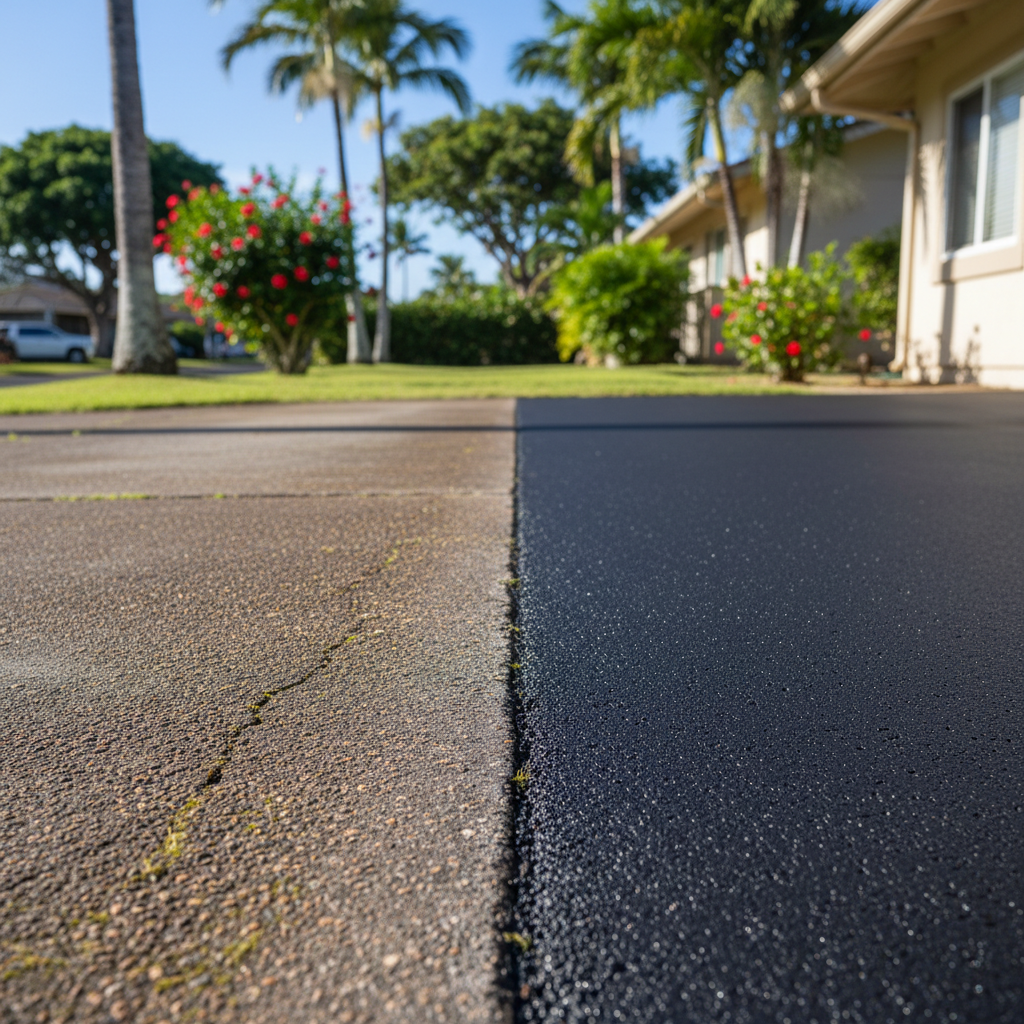 Completed asphalt paving work at a residential property in Honolulu, HI