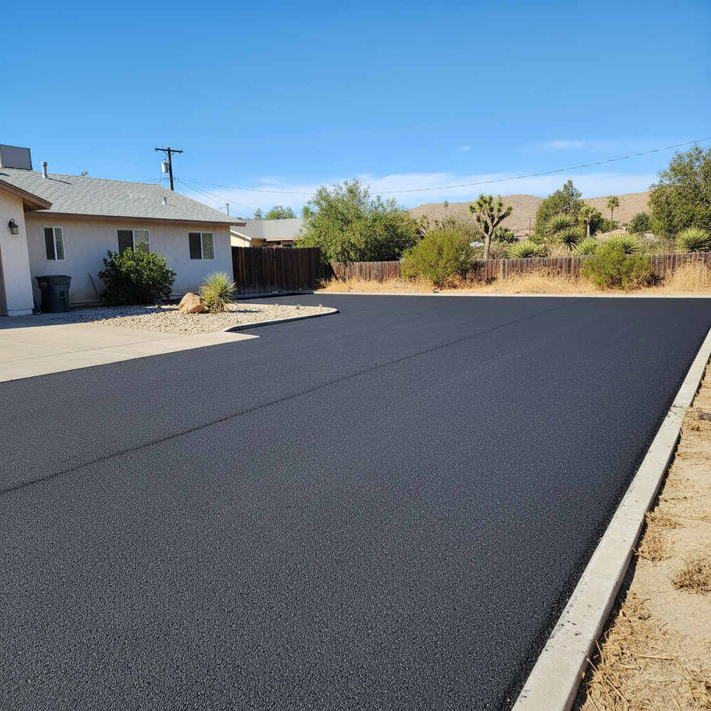 Completed parking lot paving work at a residential property in Banning, CA