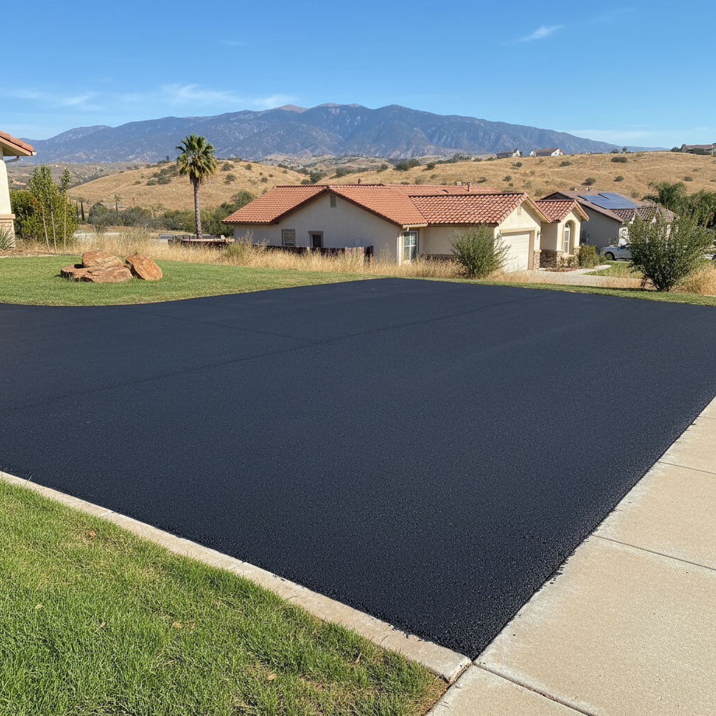 Completed asphalt sealcoating work at a residential property in Banning, CA