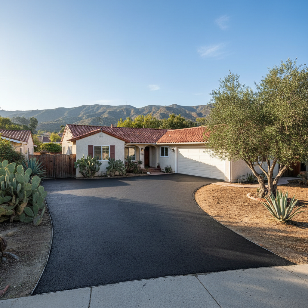 Completed asphalt repair work at a residential property in Los Angeles, CA