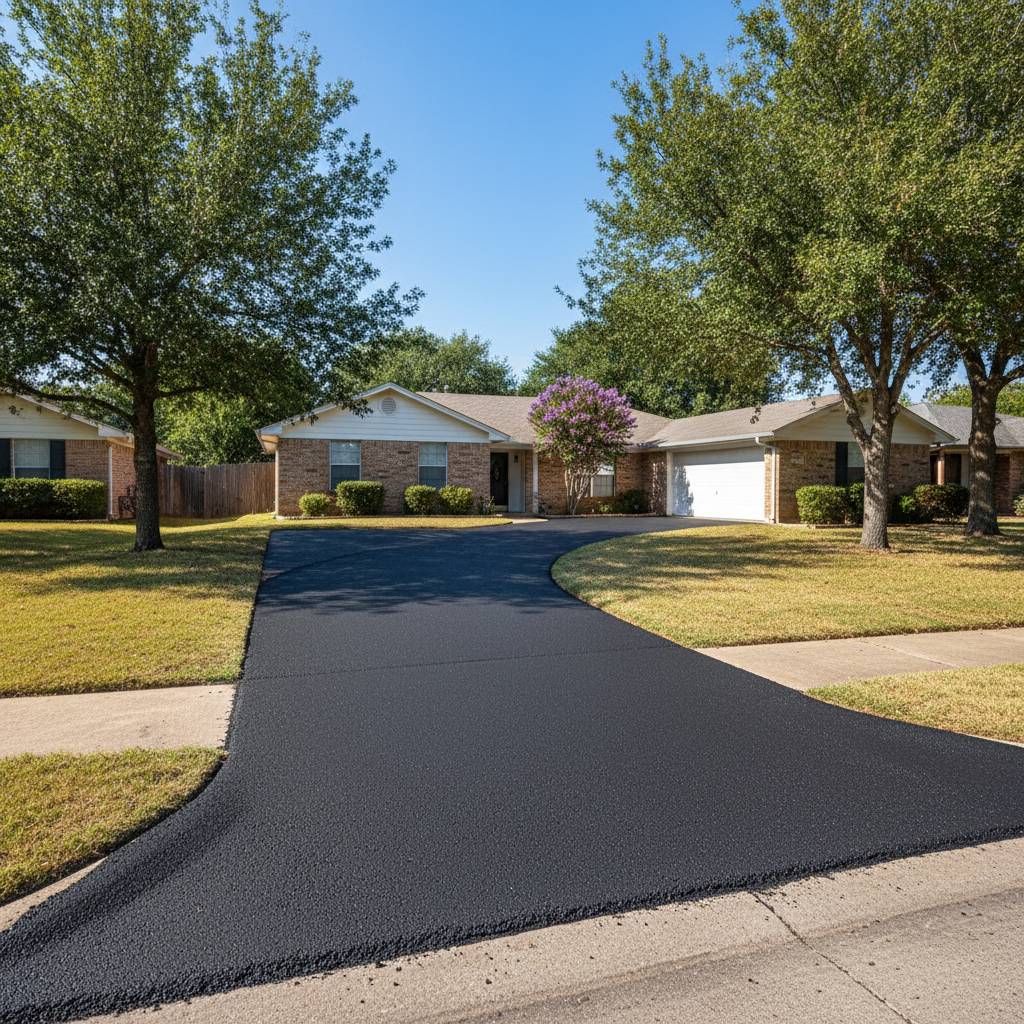 Completed driveway paving work at a residential property in Temple, TX