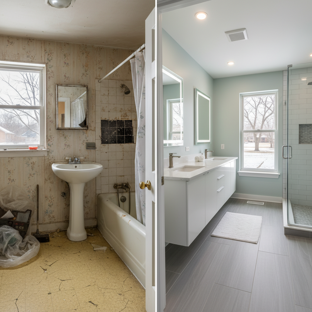 Completed bathroom remodel work at a residential property in Rockford, IL