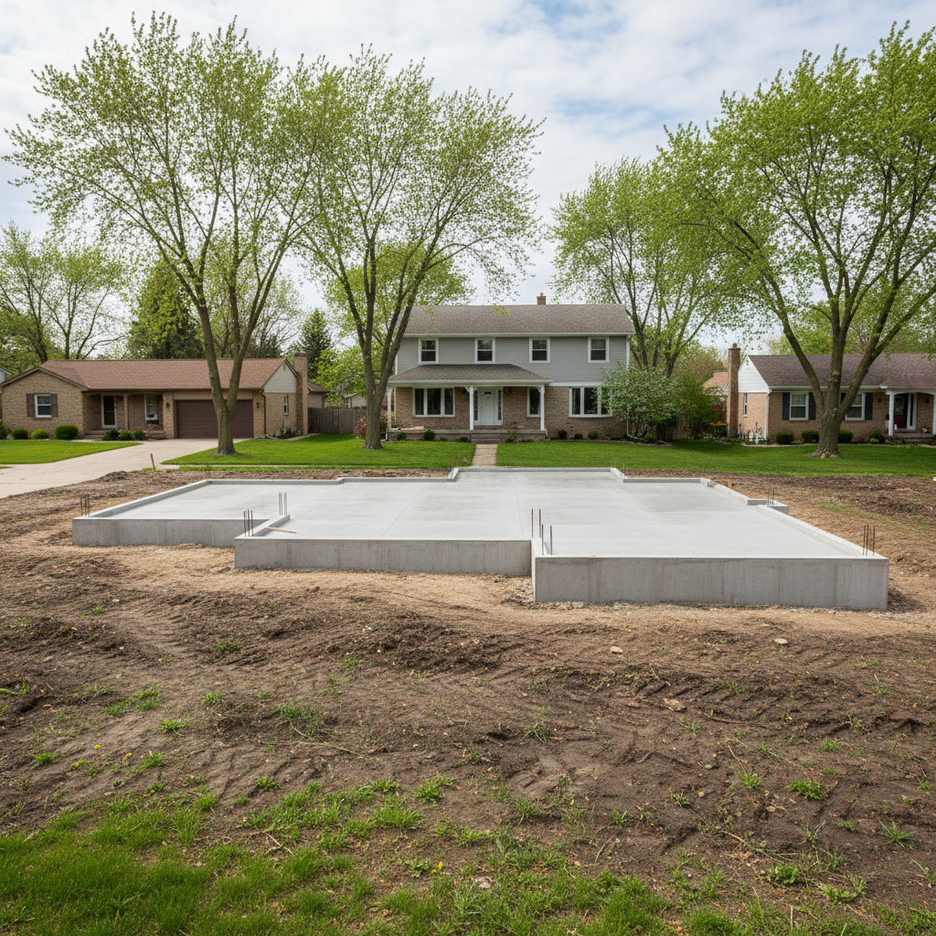 Completed concrete foundations work at a residential property in Schaumburg, IL