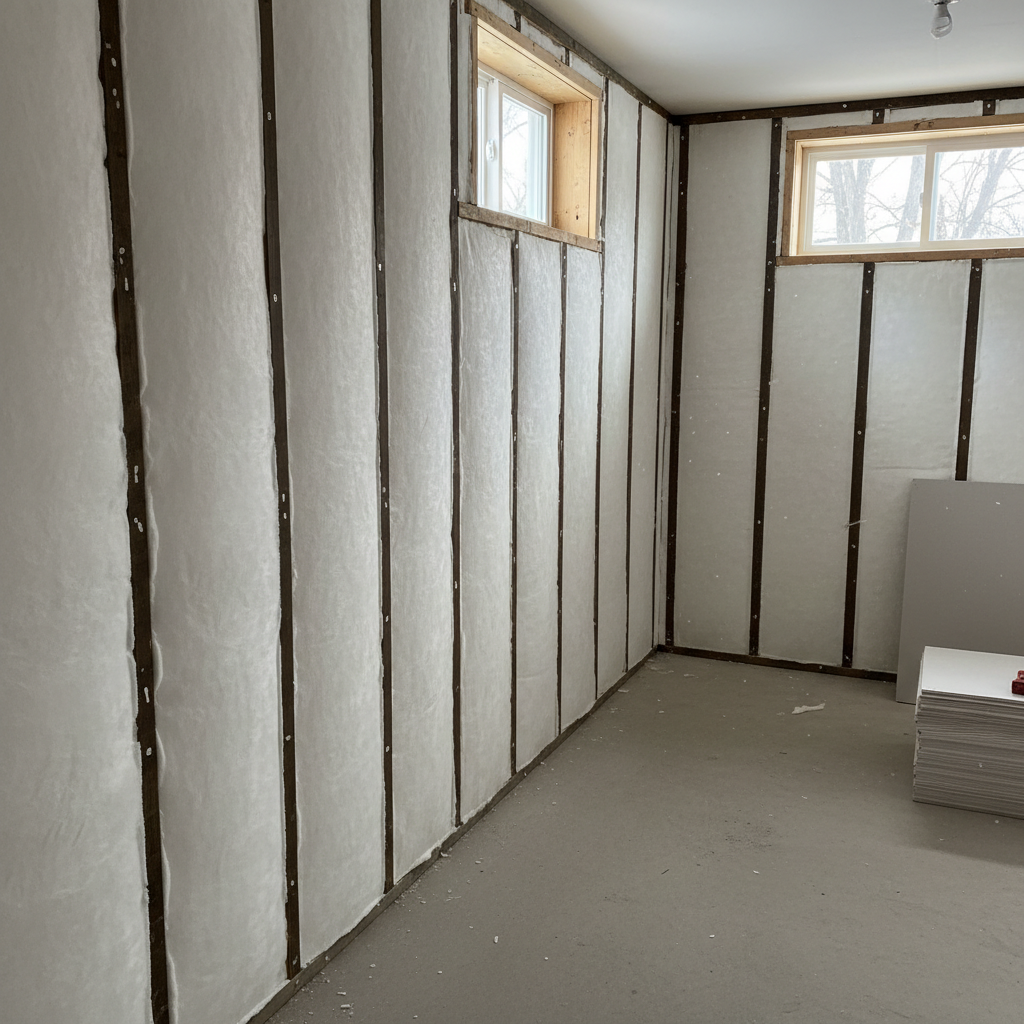 Completed basement insulation work at a residential property in Des Plaines, IL