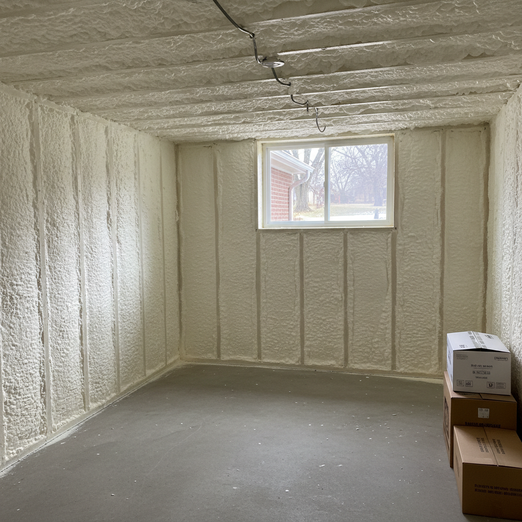 Completed basement insulation work at a residential property in Oak Park, IL