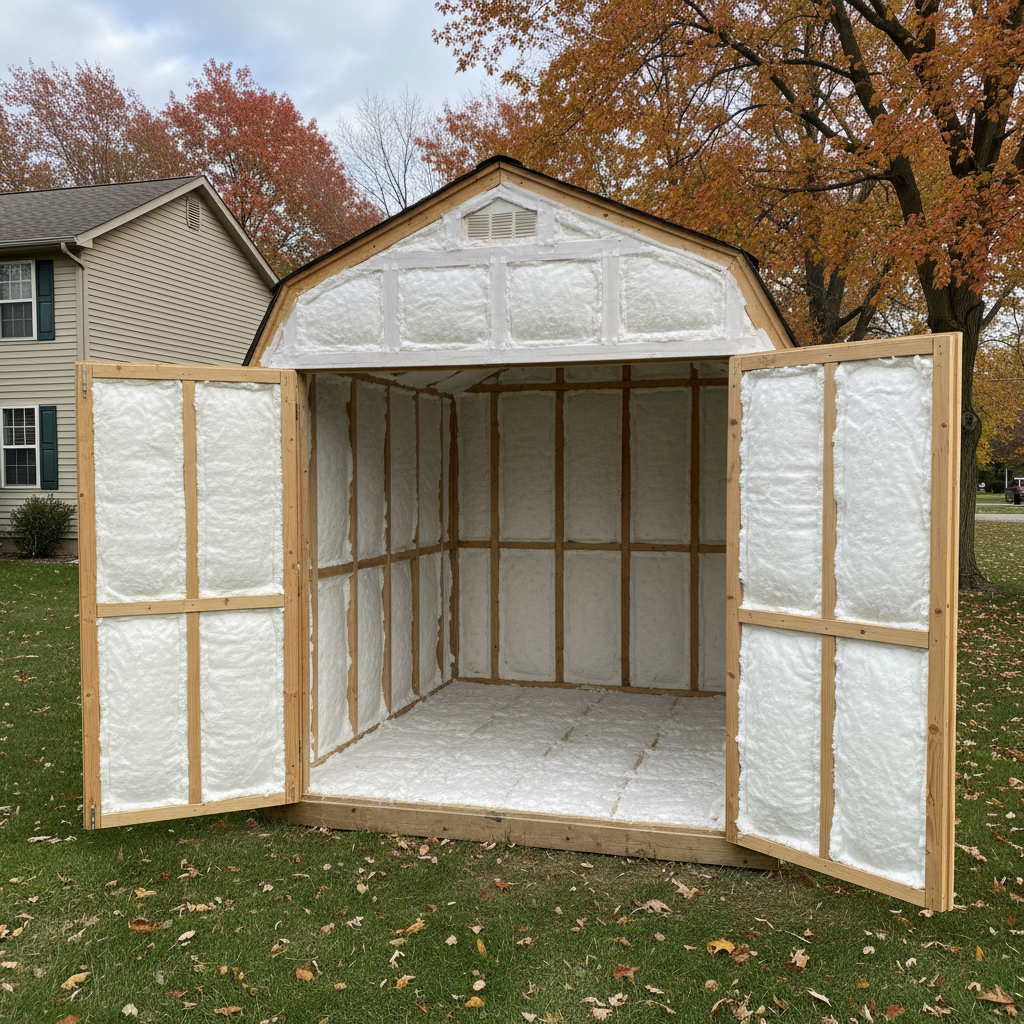 Completed shed insulation work at a residential property in Wheaton, IL