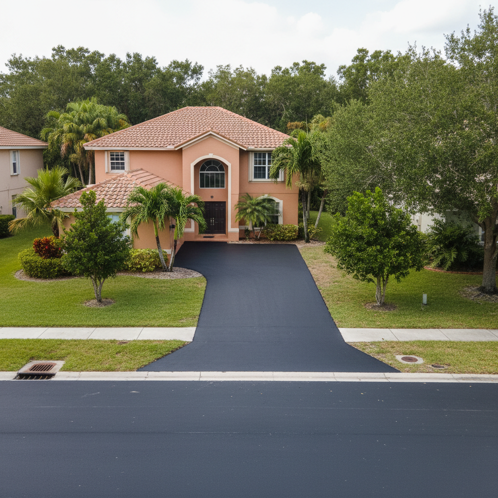 Completed asphalt paving work at a residential property in Sunrise, FL