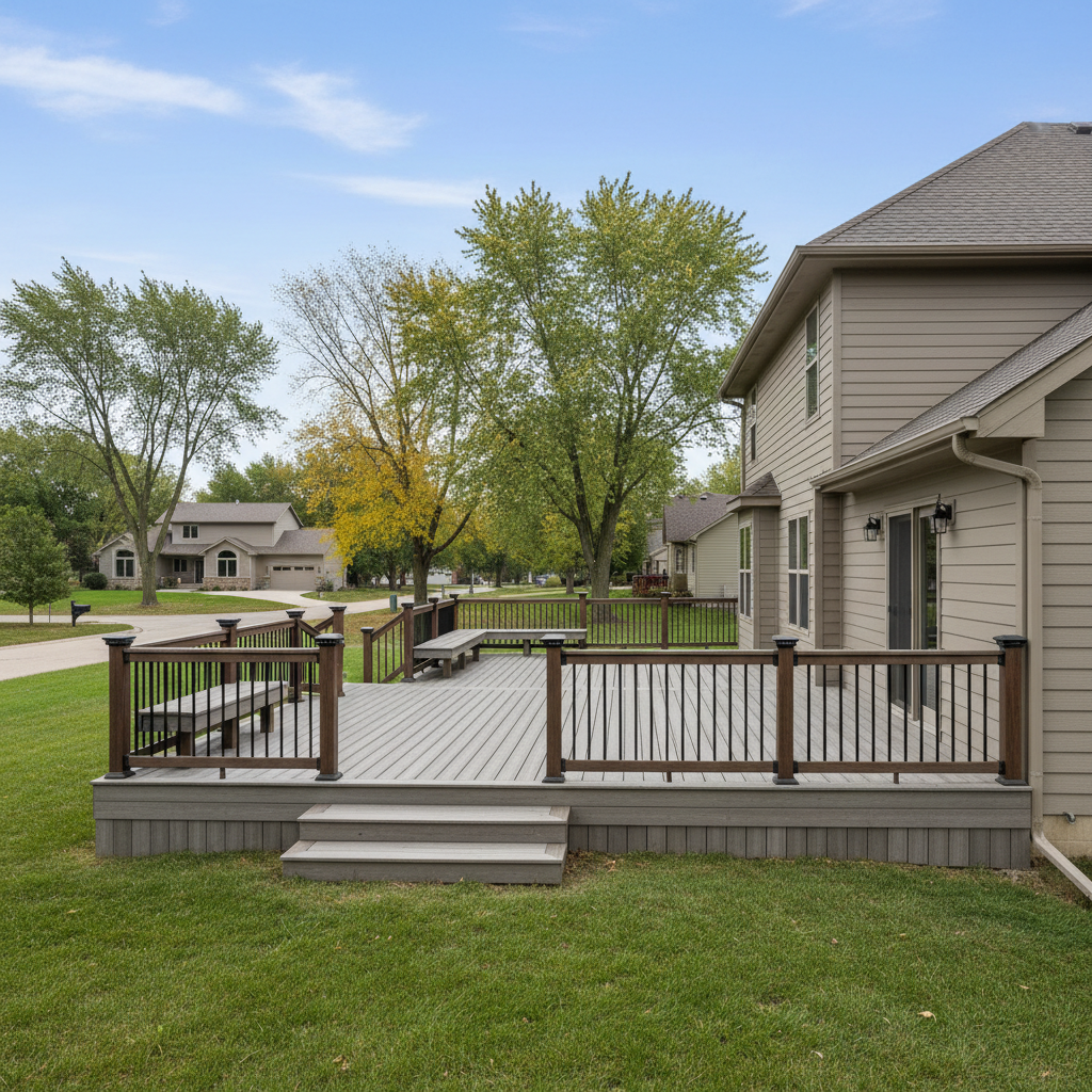 Completed composite decks work at a residential property in Fremont, NE