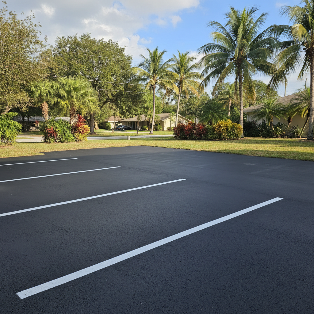 Completed asphalt striping work at a residential property in Sunrise, FL