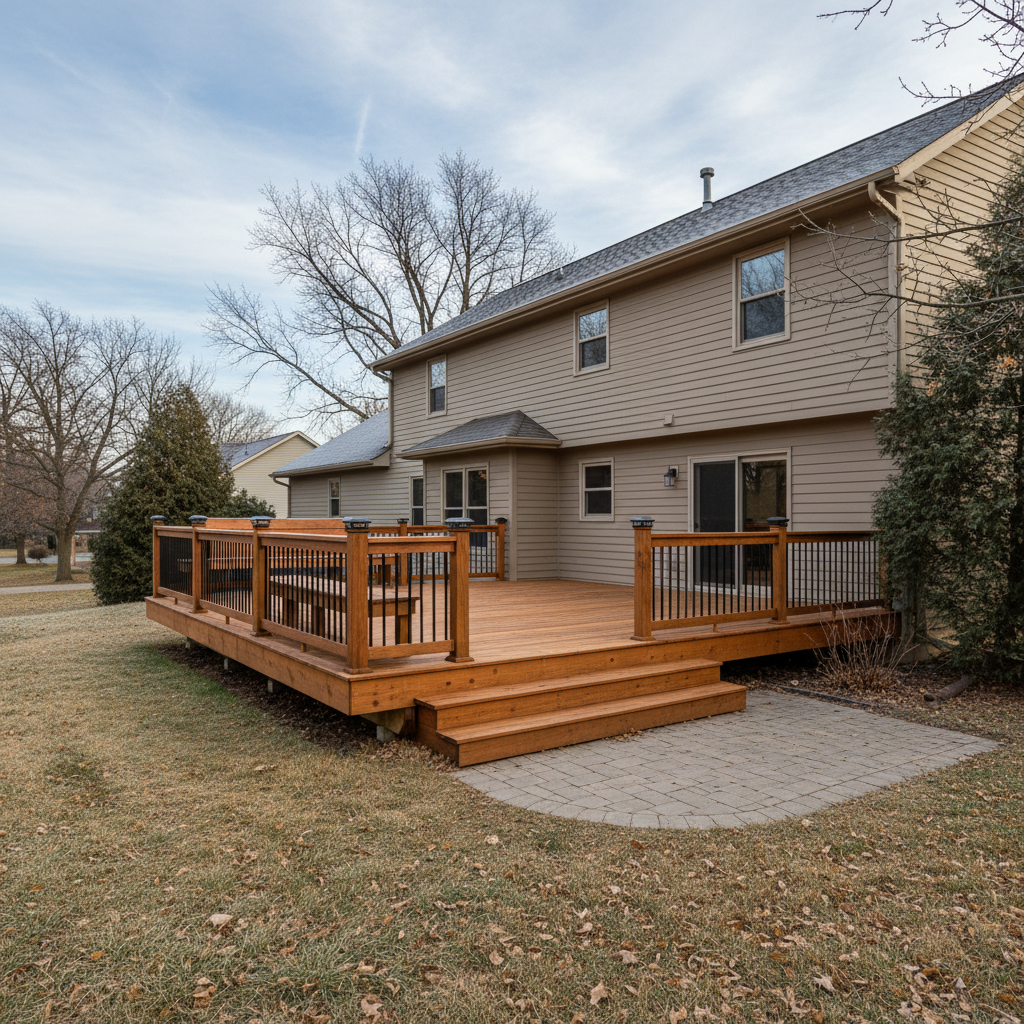 Completed wooden decks work at a residential property in Fremont, NE