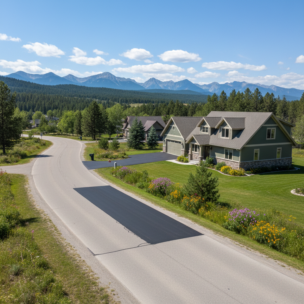 Completed asphalt patching work at a residential property in Bigfork, MT
