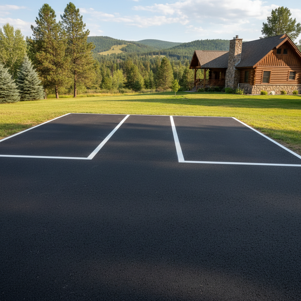 Completed asphalt striping work at a residential property in Bigfork, MT