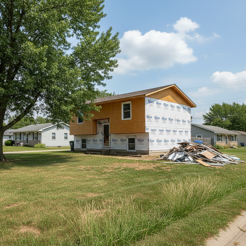 Completed siding removal work at a residential property in Pittsburg, KS