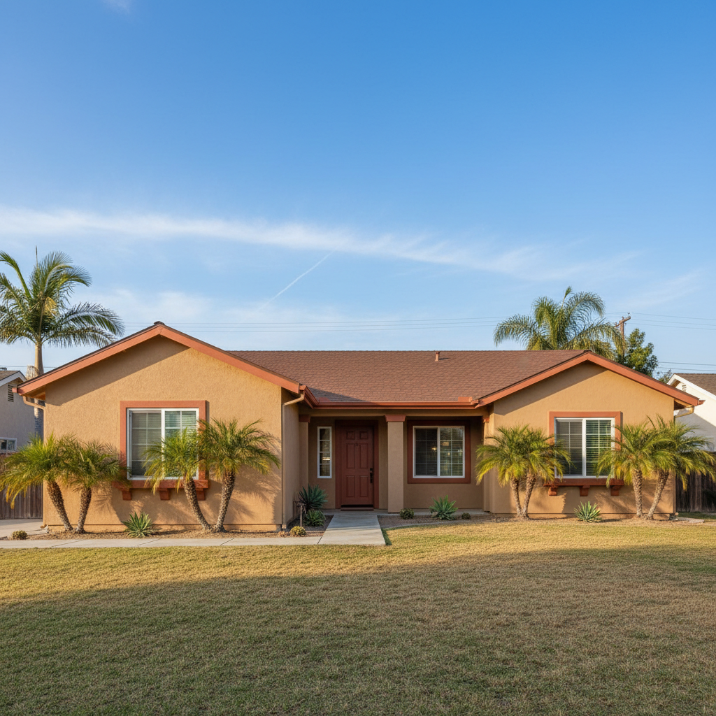 Completed stucco painting work at a residential property in Santa Ana, CA