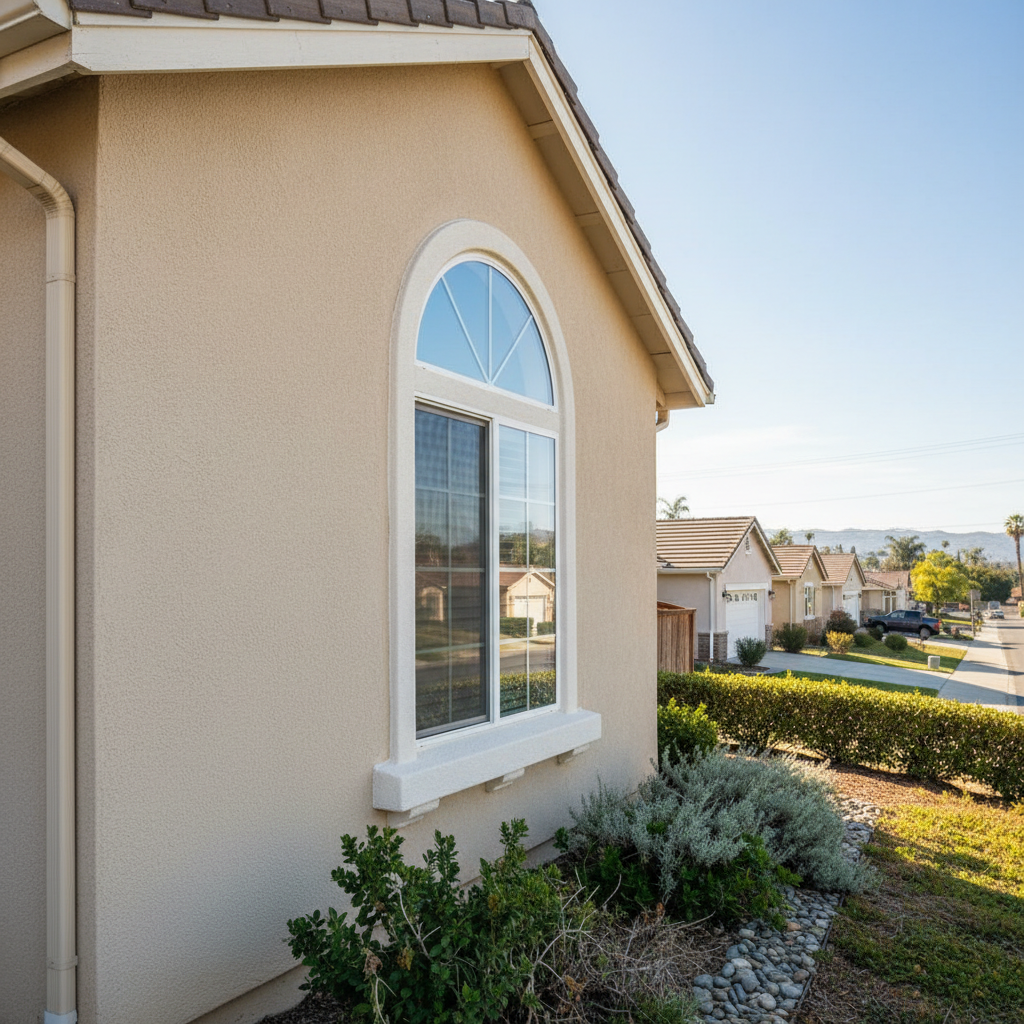 Completed residential stucco work at a residential property in Santa Ana, CA