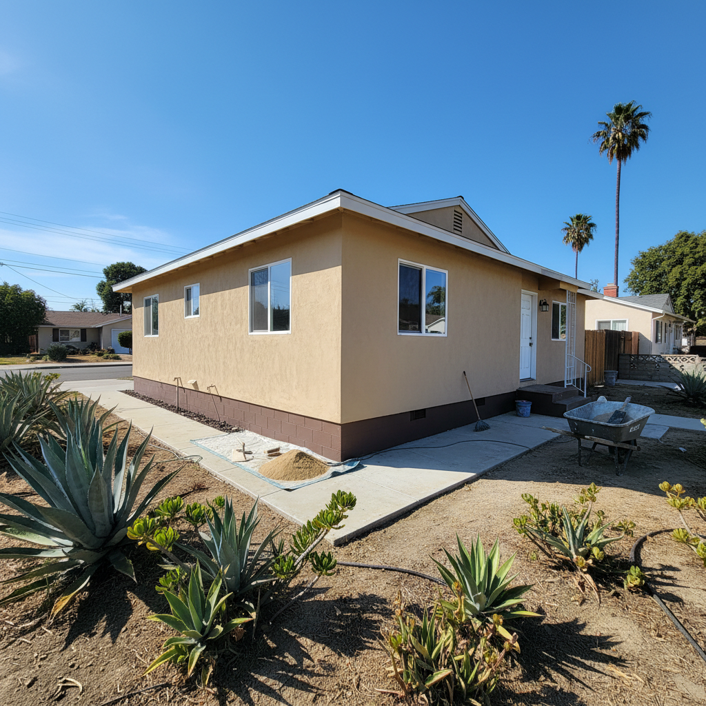 Completed stucco removal work at a residential property in Santa Ana, CA