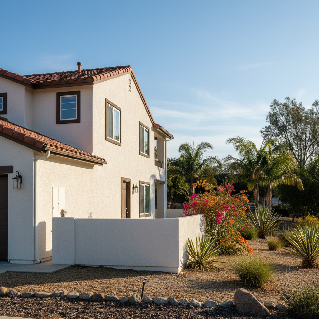 Completed stucco installation work at a residential property in Santa Ana, CA