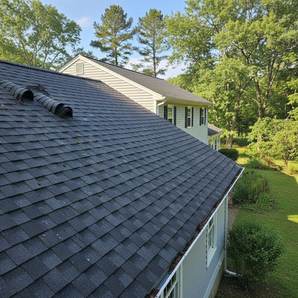 Completed roof replacement work at a residential property in North Kingstown, RI