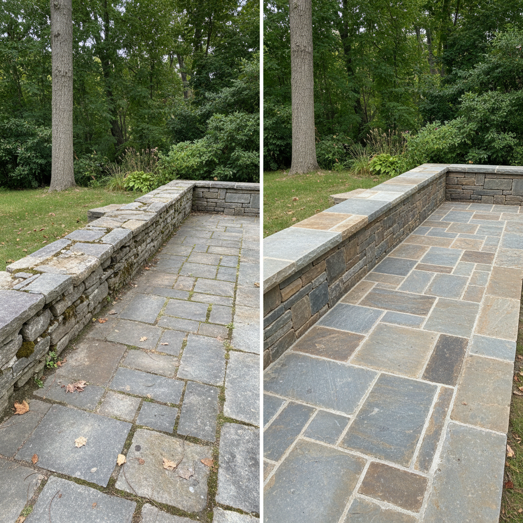 Completed stone masonry work at a residential property in Weston, MA