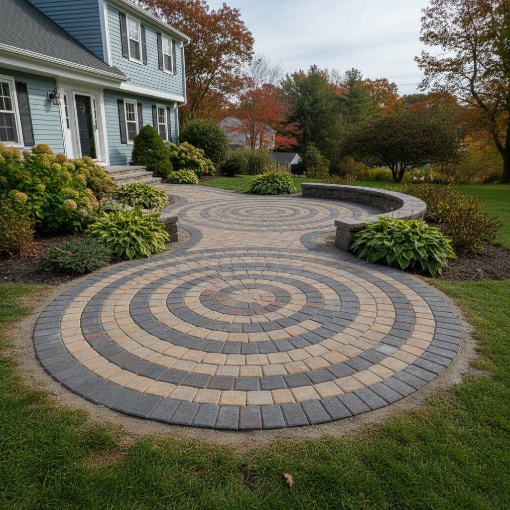 Completed paver installation work at a residential property in Weston, MA