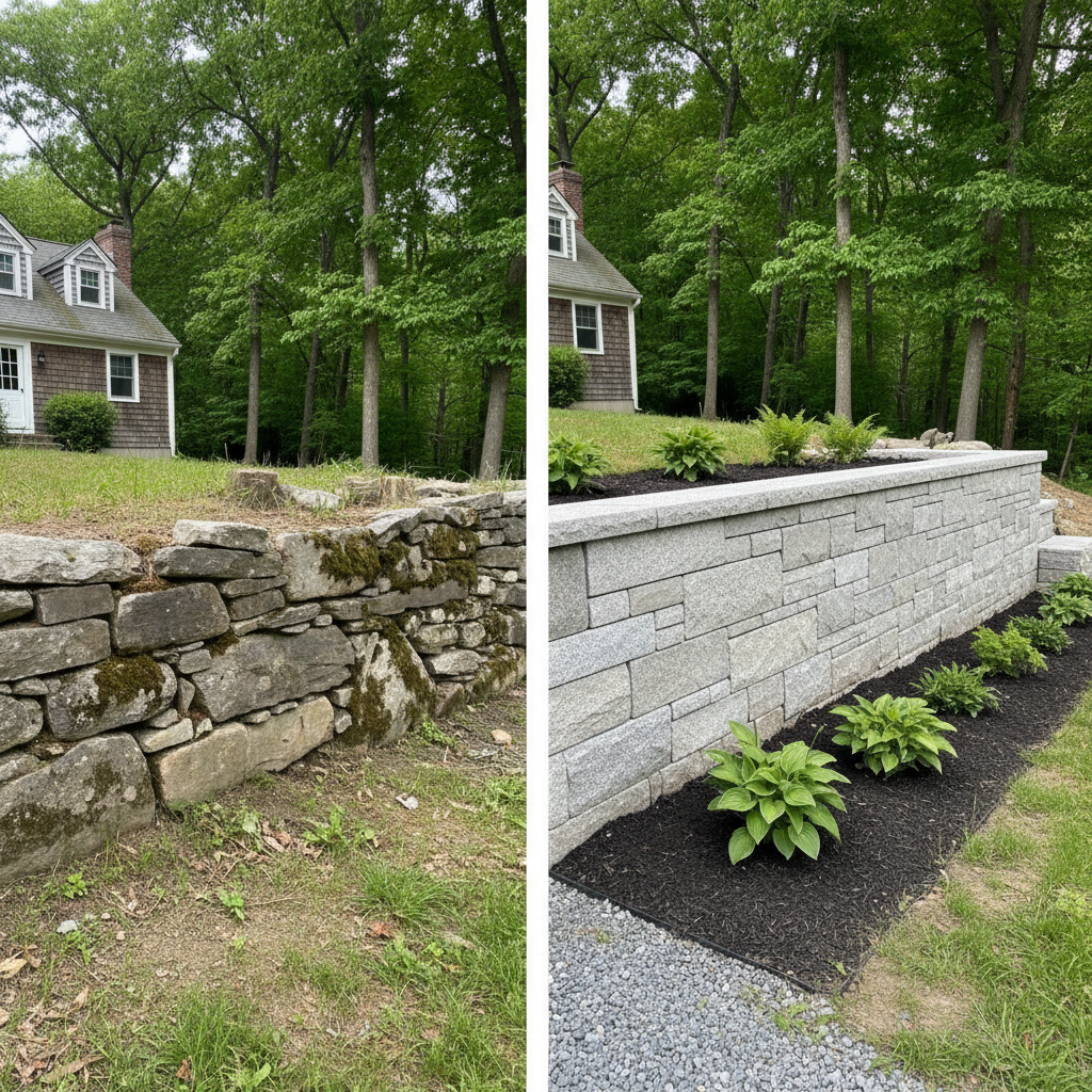 Completed stone masonry work at a residential property in Weston, MA