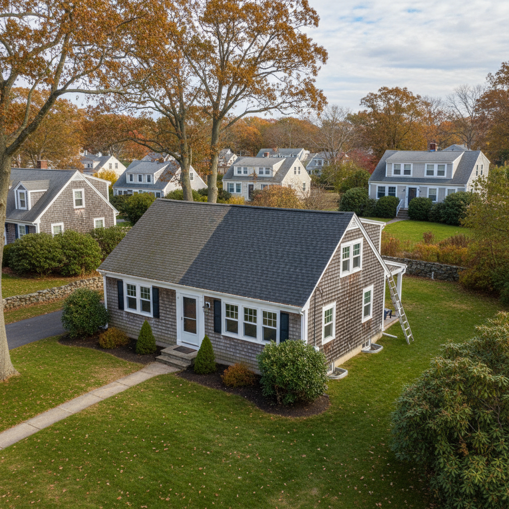 Completed roof repair work at a residential property in North Kingstown, RI