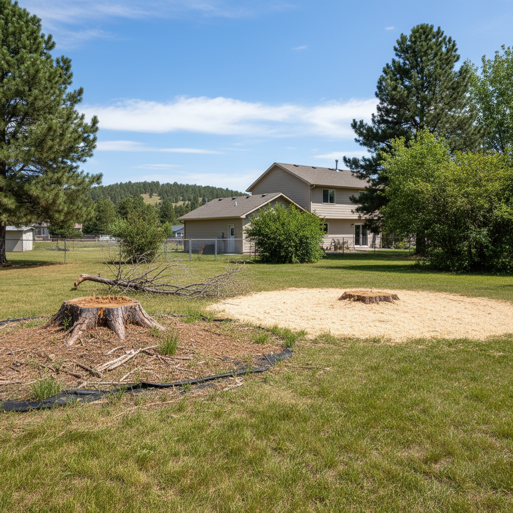 Completed stump grinding & removal work at a residential property in Hot Springs, SD