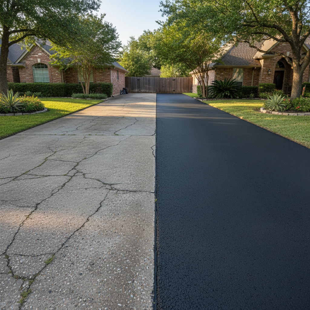 Completed driveway paving work at a residential property in Irving, TX