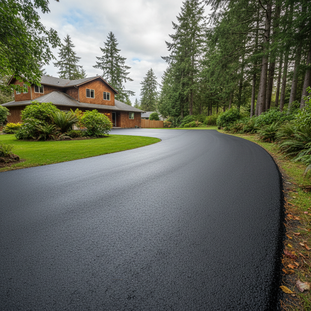 Completed asphalt sealcoating work at a residential property in Naselle, WA