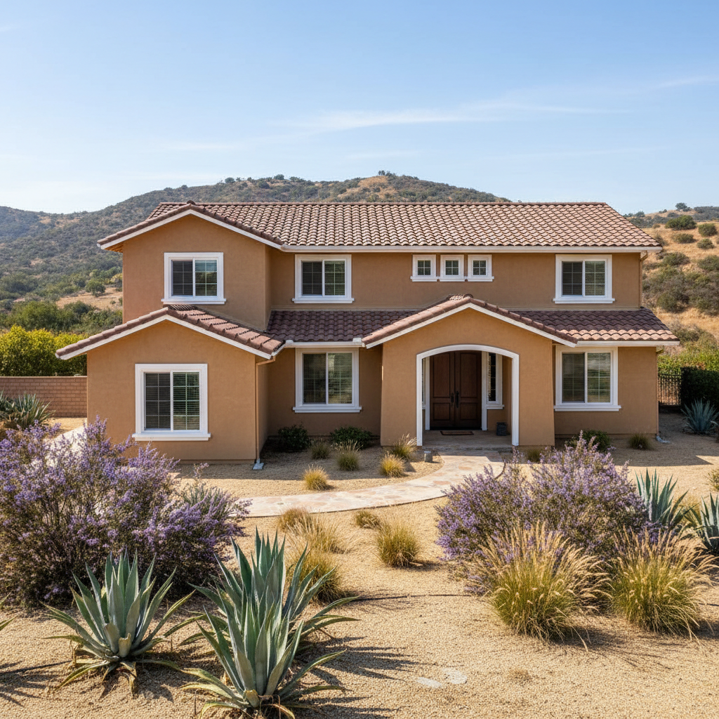 Completed stucco painting work at a residential property in Diamond Bar, CA