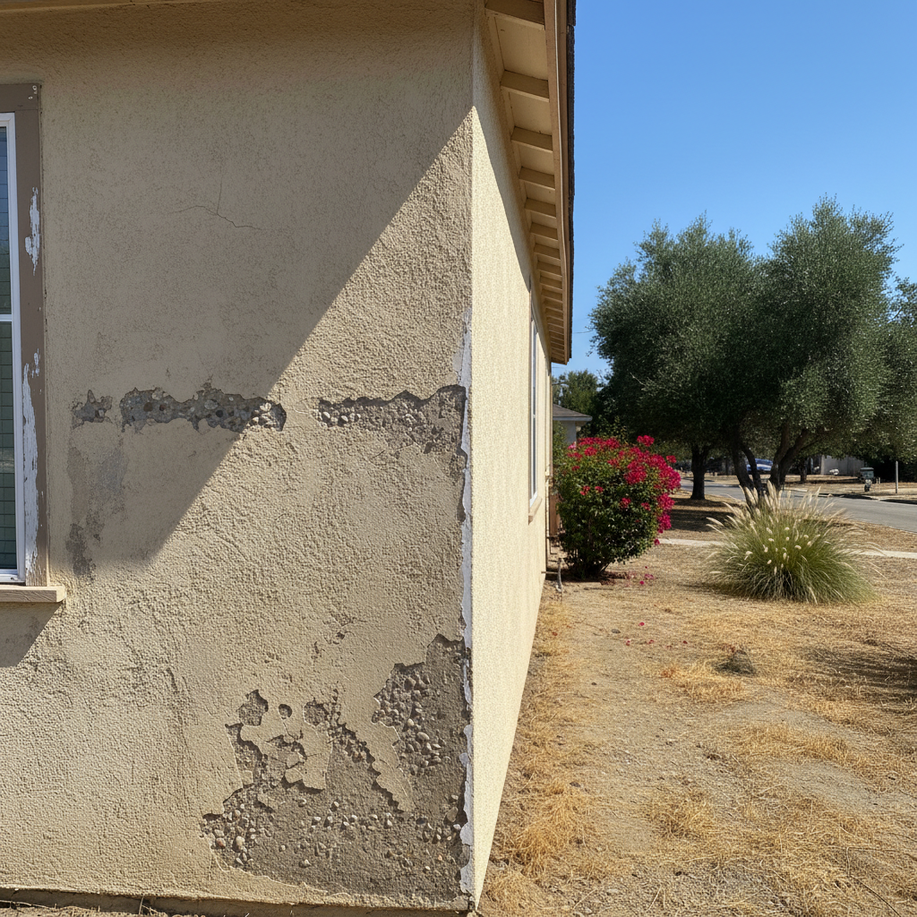 Completed stucco replacement work at a residential property in Visalia, CA