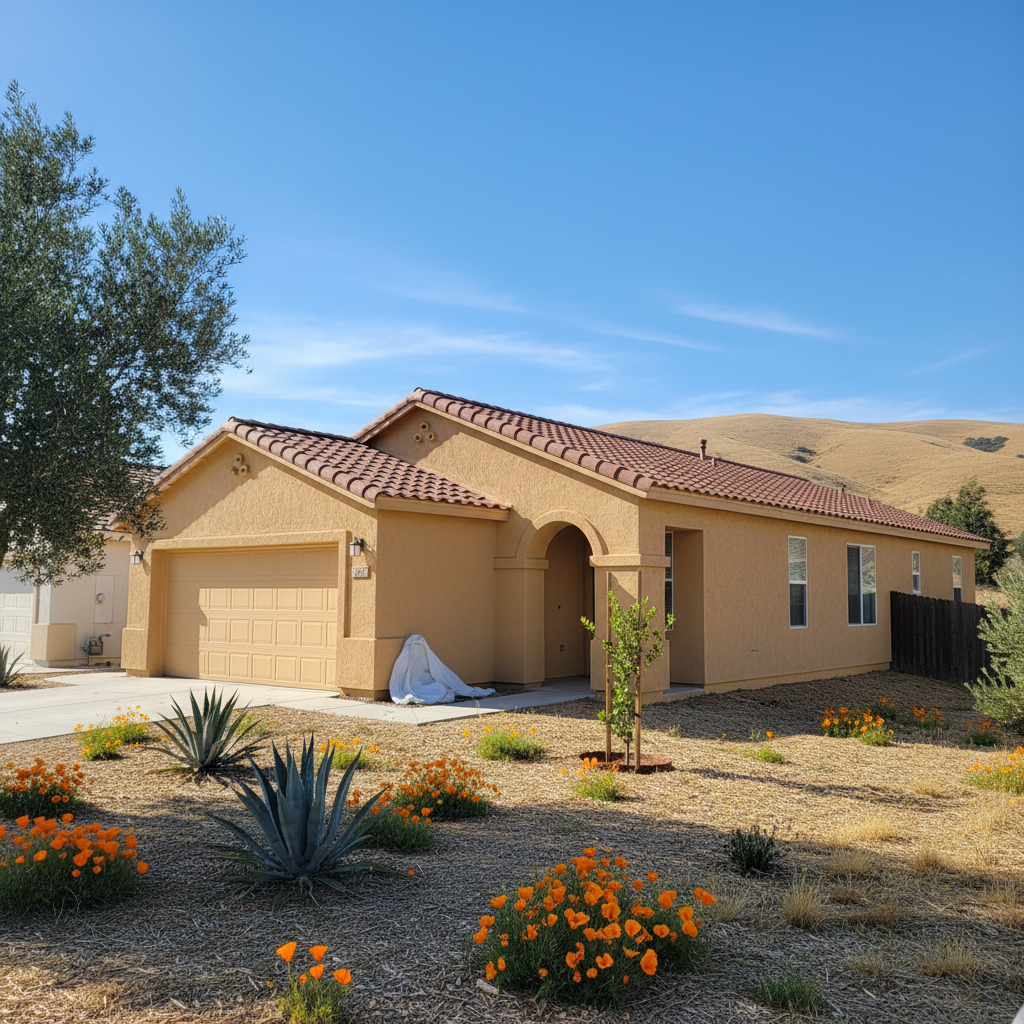 Completed stucco painting work at a residential property in Visalia, CA