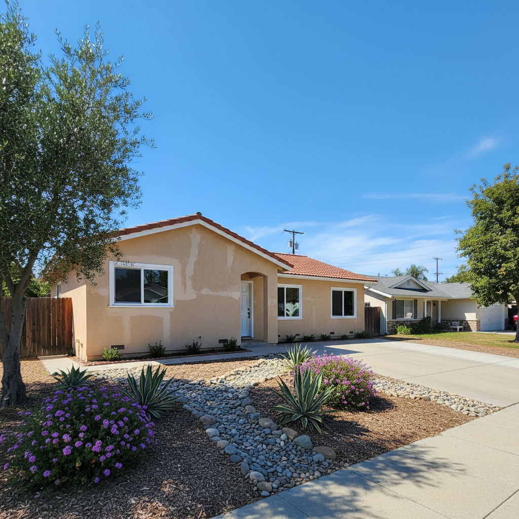 Completed stucco repair work at a residential property in Diamond Bar, CA