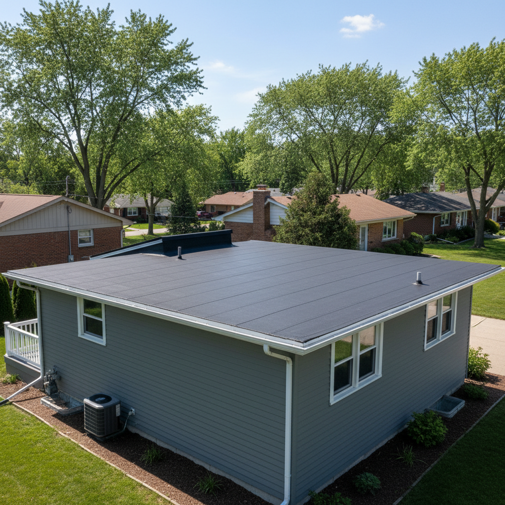 Completed flat roofing work at a residential property in Skokie, IL