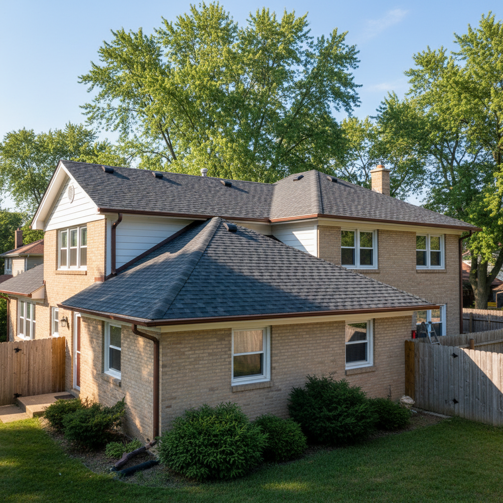 Completed asphalt shingle roofing work at a residential property in Skokie, IL
